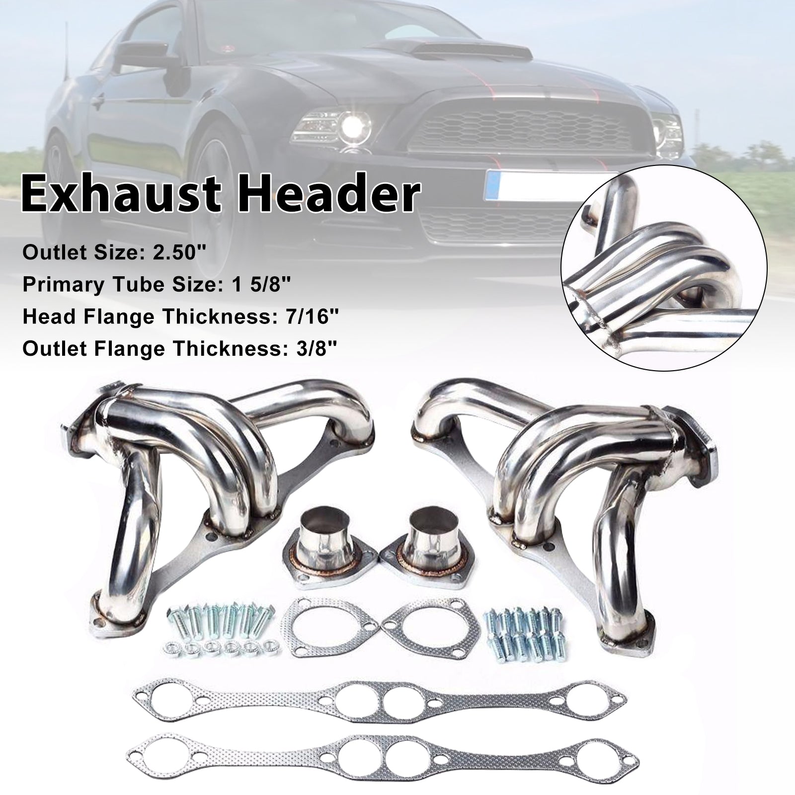Ford Mustang 3.7L V6 2011-2015 Stainless Steel Exhaust Manifold Header - 0