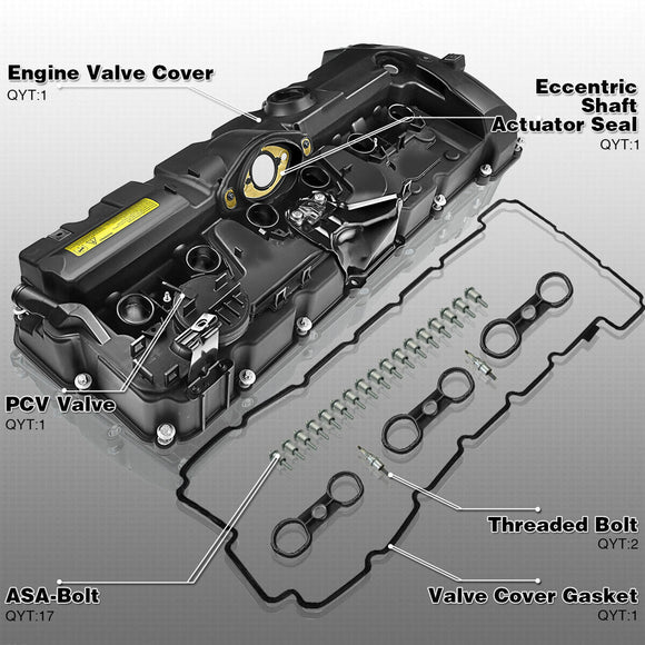 BMW E70 E82 E90 X5 128i 328i 528i Valve Cover w/ Gasket Bolts 11127552281