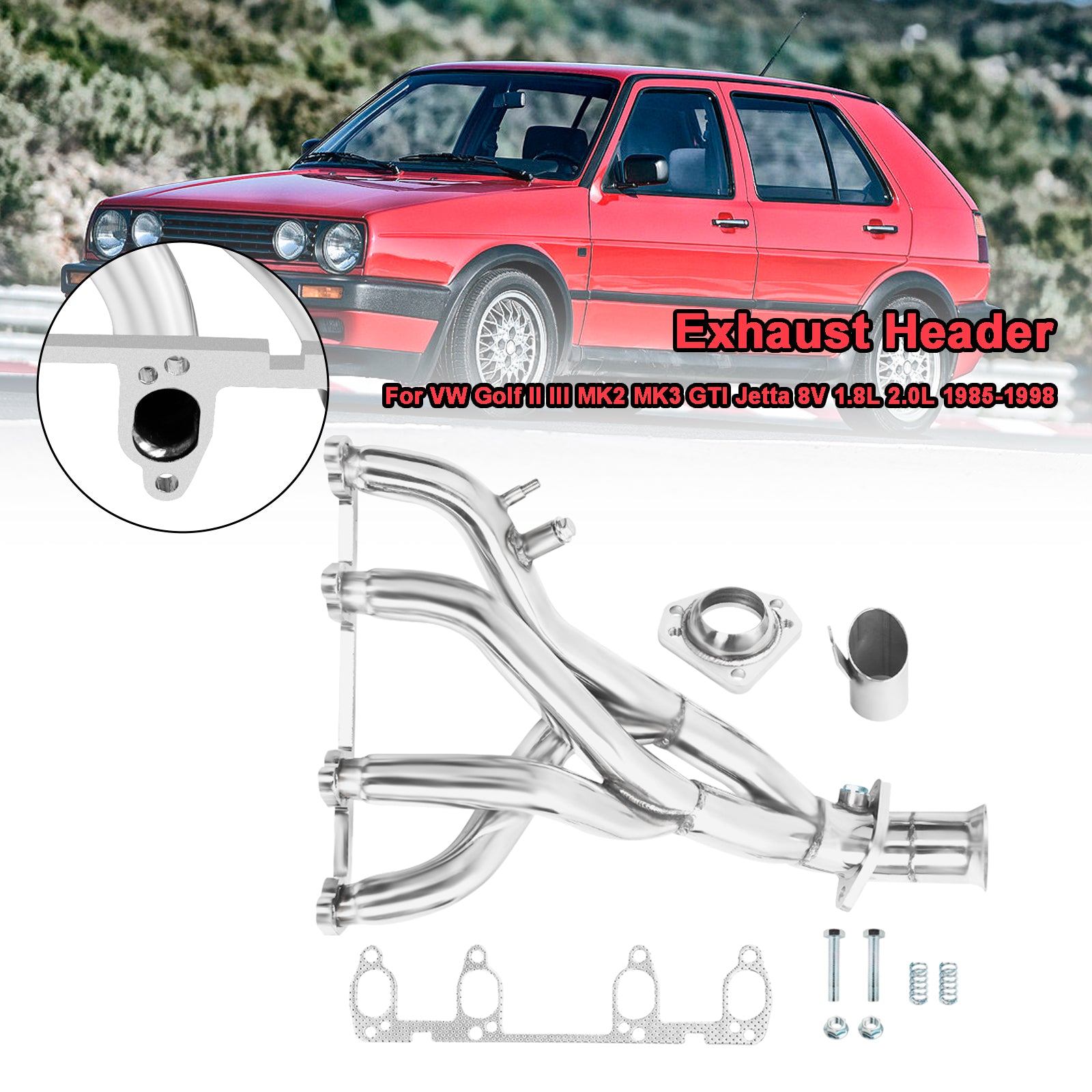 Exhaust Header fit VW Golf II III MK2 MK3 GTI Jetta 8V 1.8L 2.0L 1985-1998