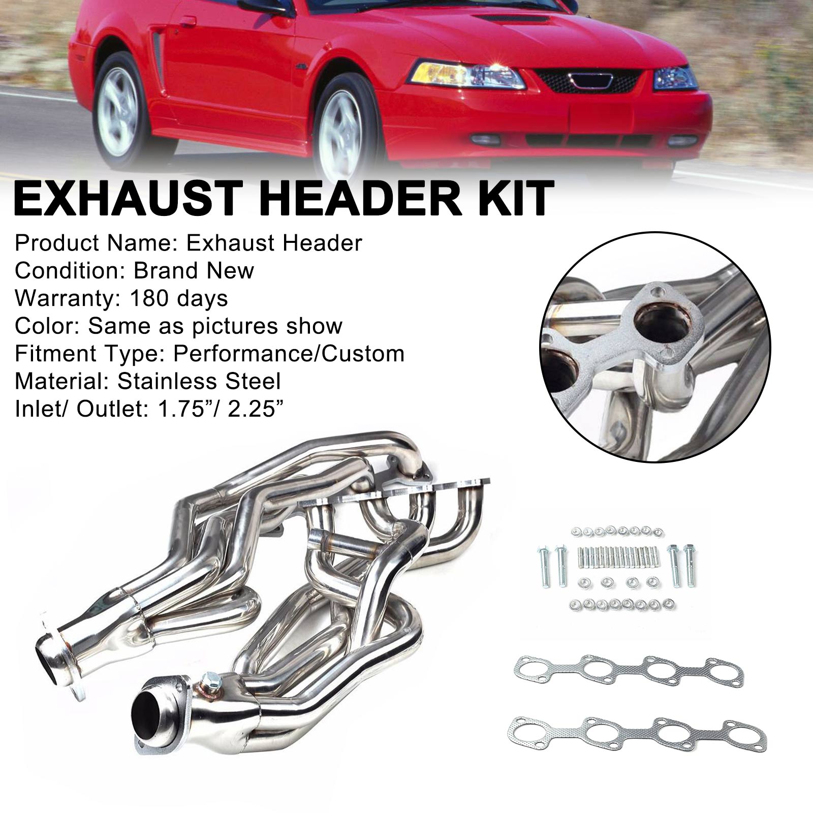 Ford 1996-2004 Mustang GT V8 4,6 l Paar Edelstahl-Auspuffkrümmer