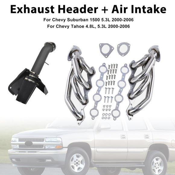 Exhaust Header Air Intake Fit Chevy Fit GMC Avalanche Silverado 2000-2006 V8