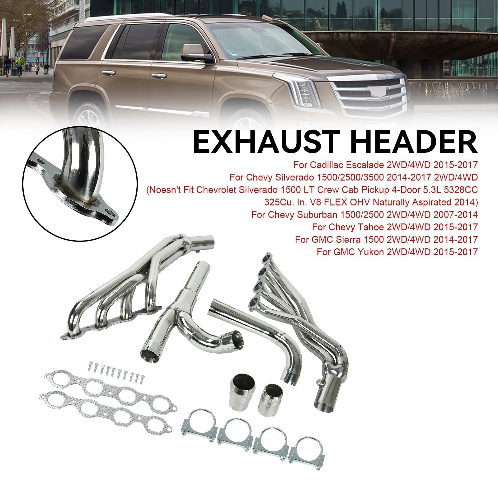 GMC 2015-2017 Yukon 2WD/4WD 5.3L 6.2L Stainless Exhaust Header