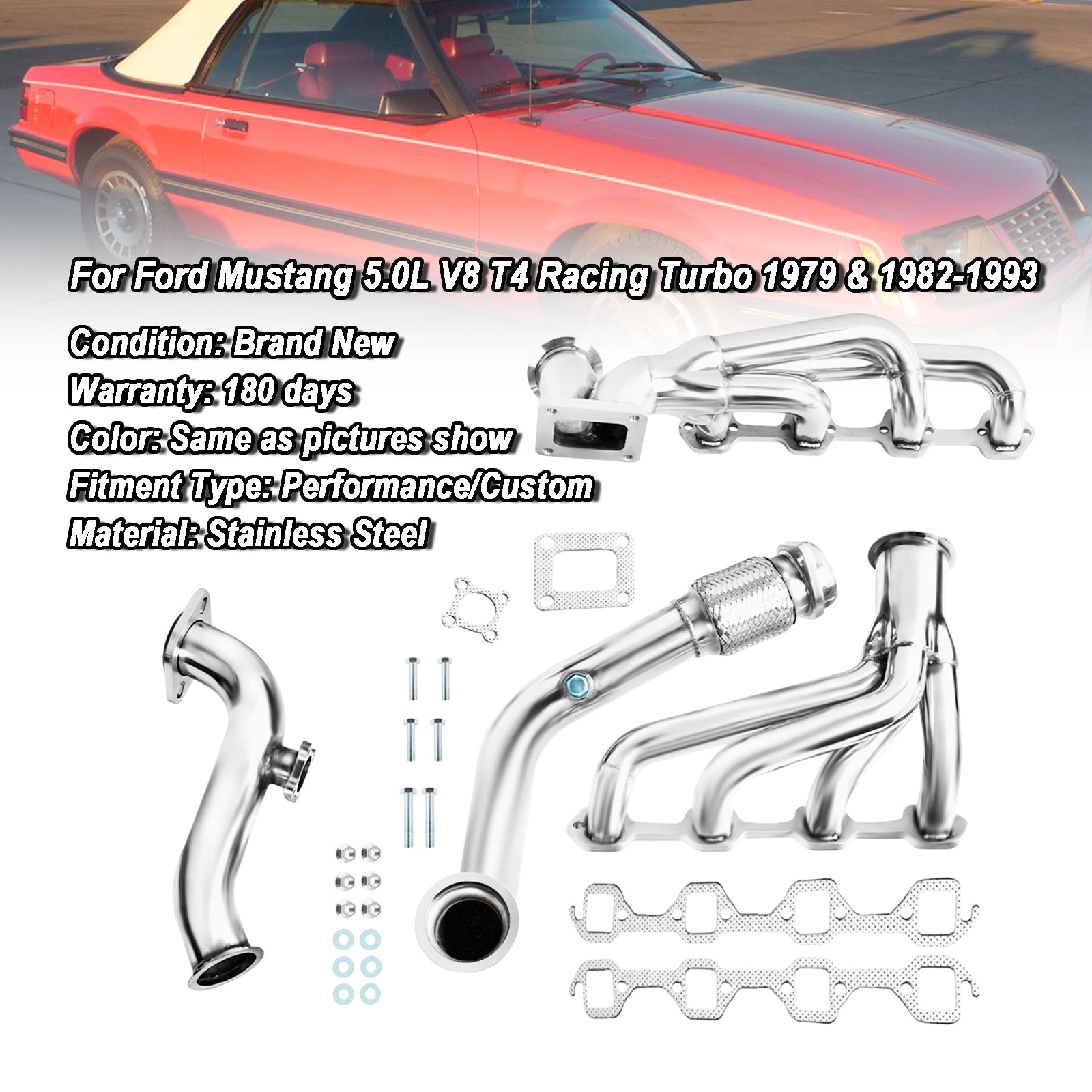 Ford  1979 & 1982-1993 Mustang 5.0L V8 T4 Racing Turbo Exhaust Header Manifold