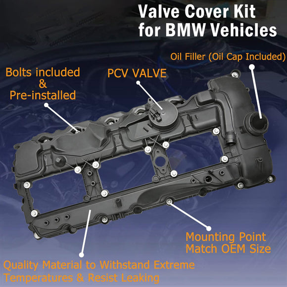 BMW N55 135i 335i 535i 640i 740i Valve Cover w/ Gasket+Cap 11127570292