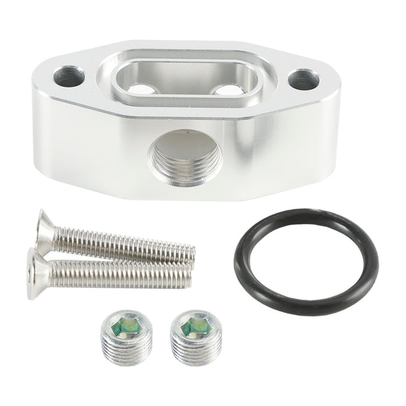 Billet LS Twin Turbo Dual 90 degree 1/8Inch NPT Oil Feed Line Adapter Plate