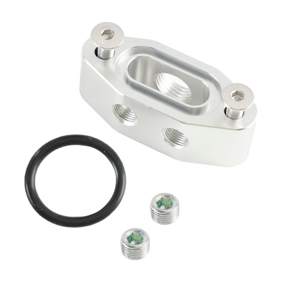 Billet LS Twin Turbo Dual 90 degree 1/8Inch NPT Oil Feed Line Adapter Plate
