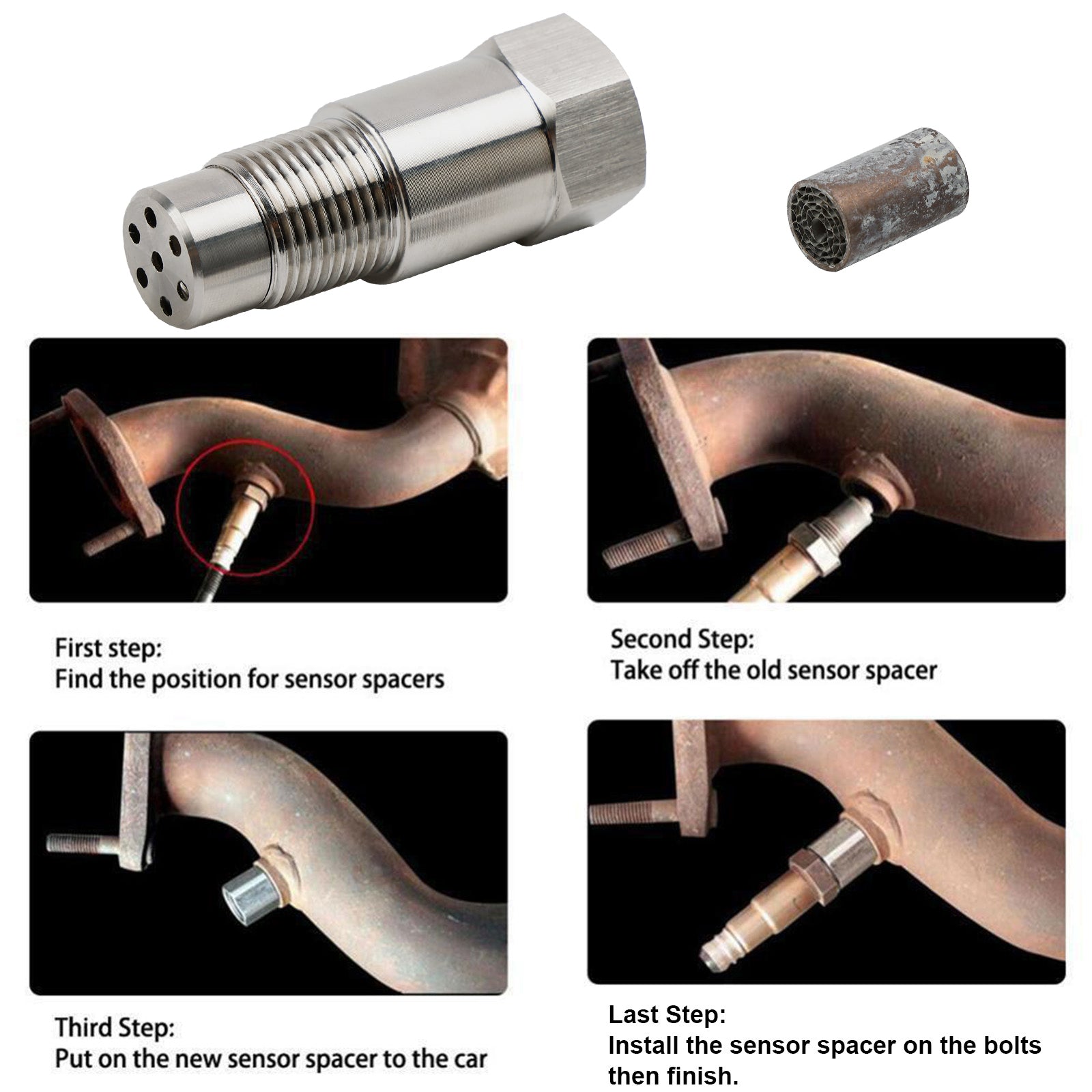 O2 Sensor 60MM CEL Check Engine Light Adapter CEL Eliminator Mini Catalytic Converter