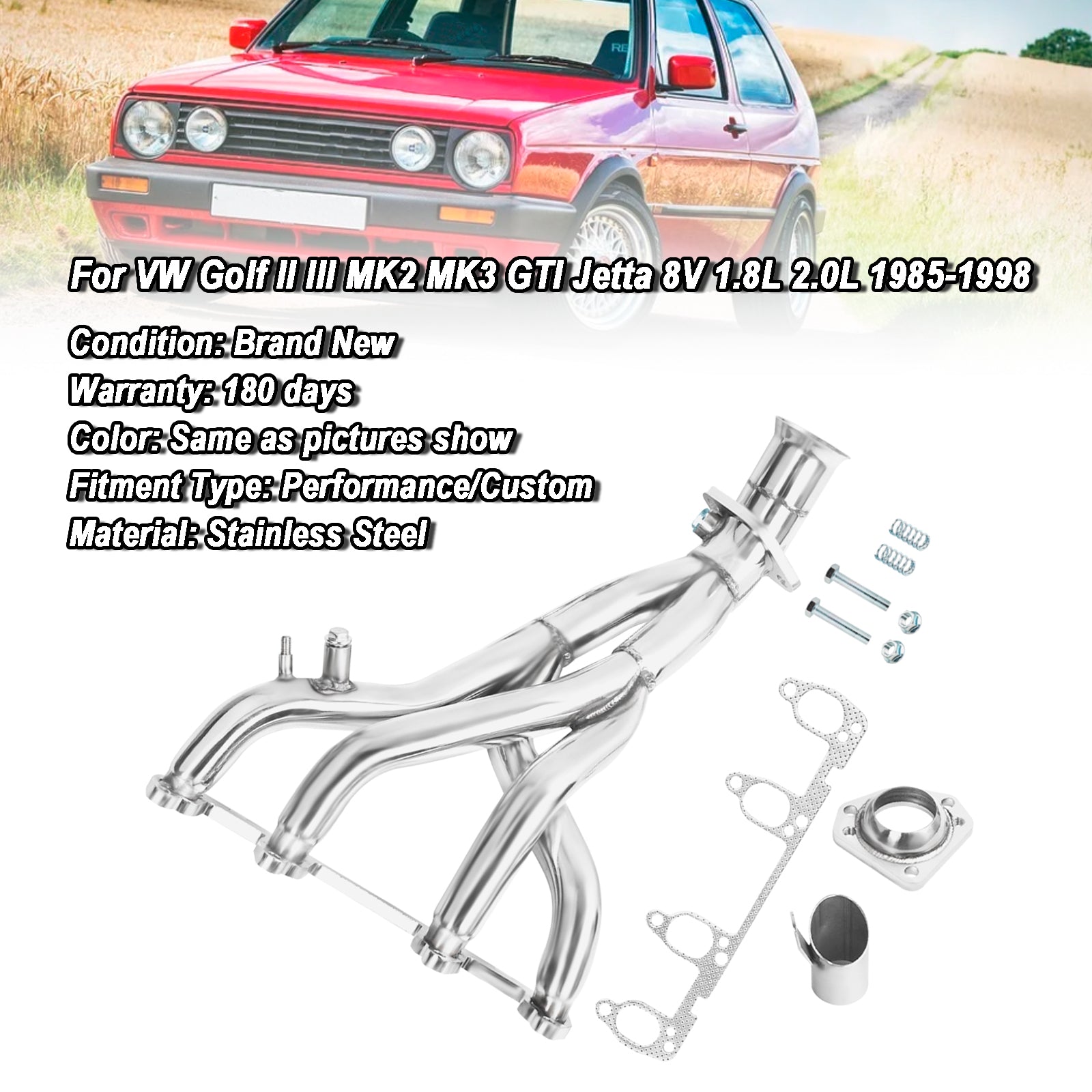 VW 1985-1998 Golf II III MK2 MK3 GTI Jetta 8V 1.8L 2.0L Exhaust Header