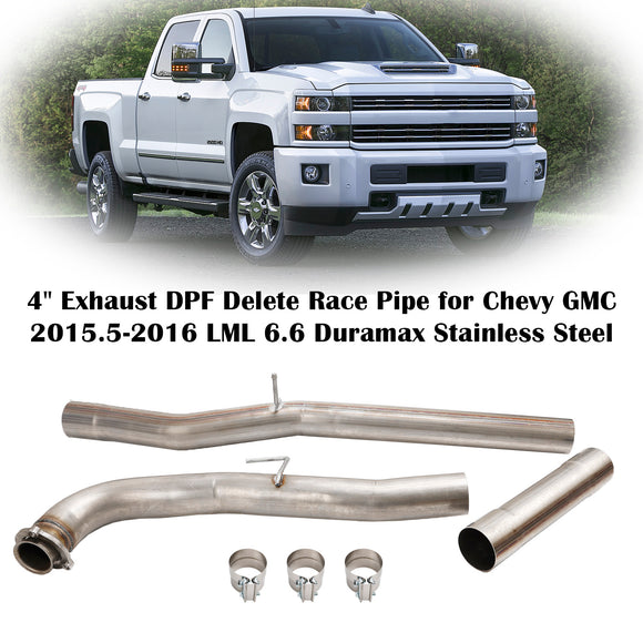 Tuyau d'échappement de course avec suppression du filtre à particules diesel (DPF) pour Chevy GMC 2015.5-2016 LML 6.6 Duramax en acier inoxydable de 4 pouces