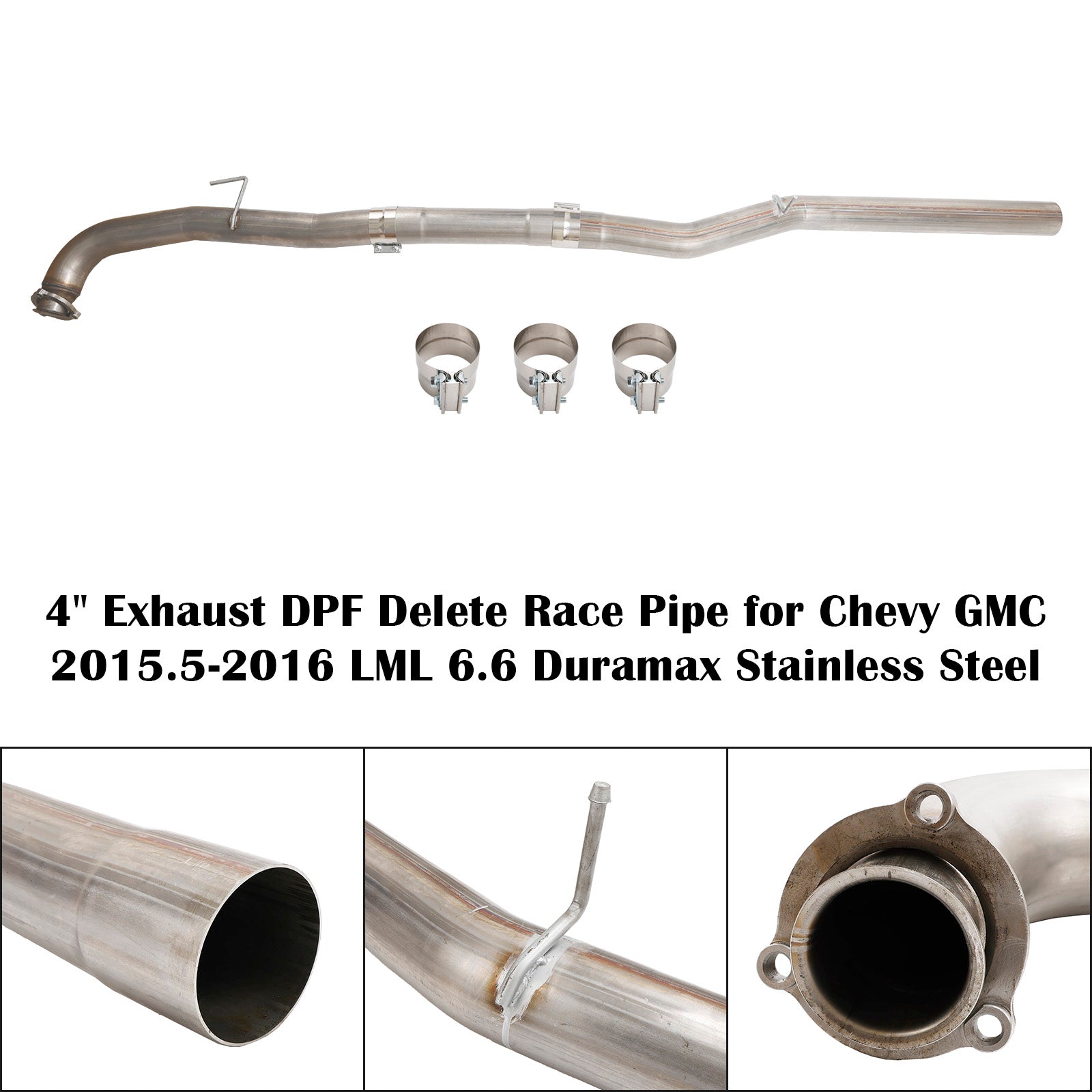 Chevy GMC 2015.5-2016 LML 6.6 Duramax Stainless Steel 4" Exhaust DPF Delete Race Pipe - 0