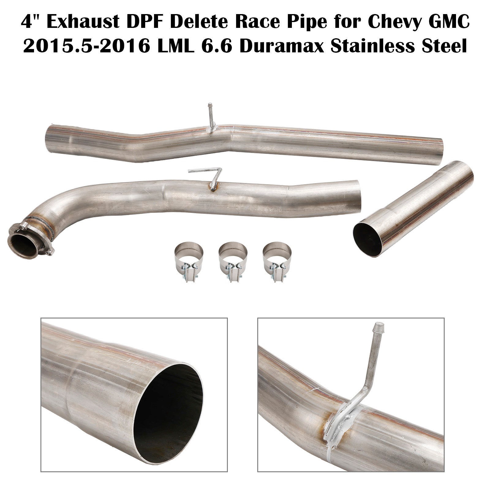 Chevy GMC 2015.5-2016 LML 6.6 Duramax Stainless Steel 4" Exhaust DPF Delete Race Pipe