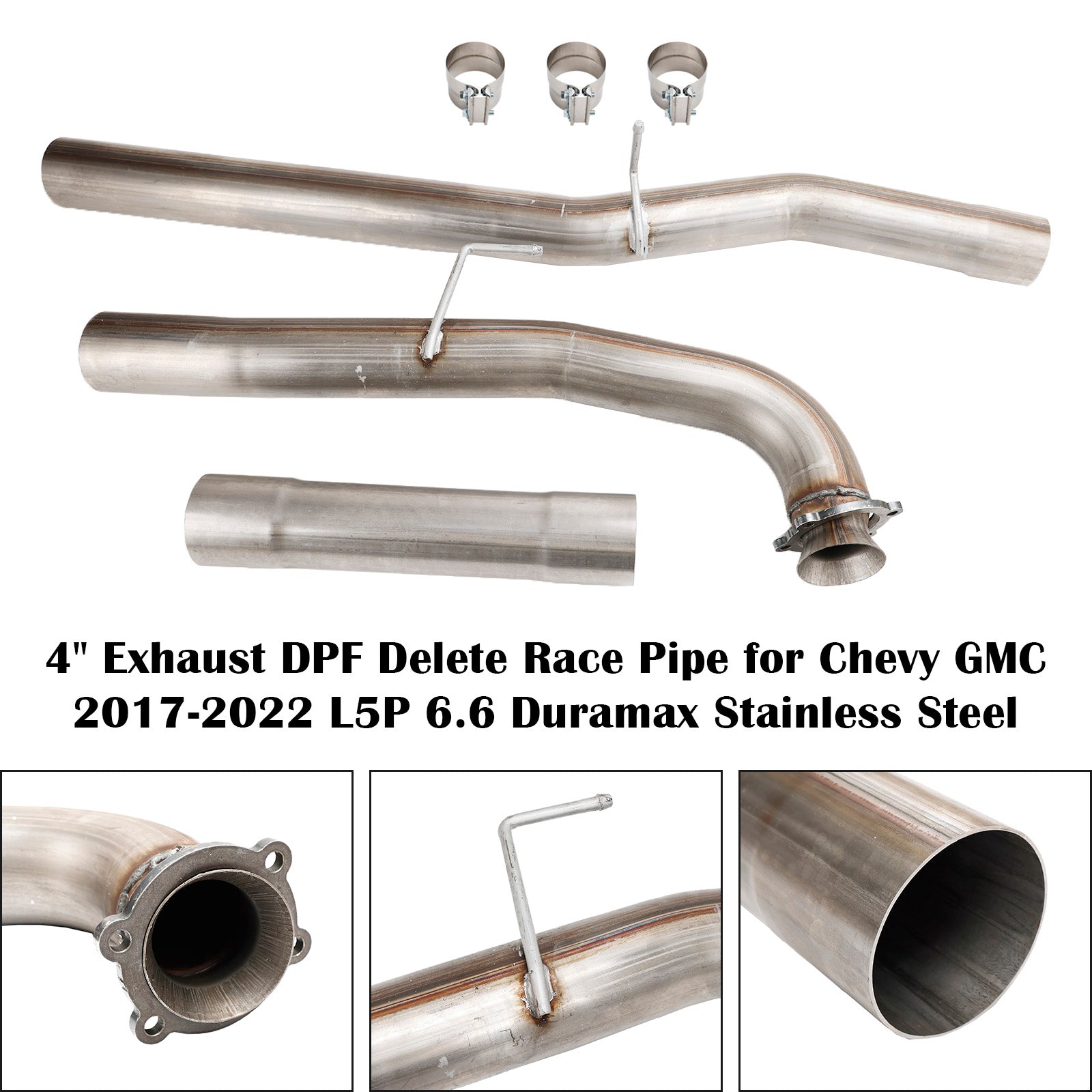Chevrolet GMC 2017-2022 L5P 6.6 Duramax Stainless Steel 4" Exhaust DPF Delete Race Pipe