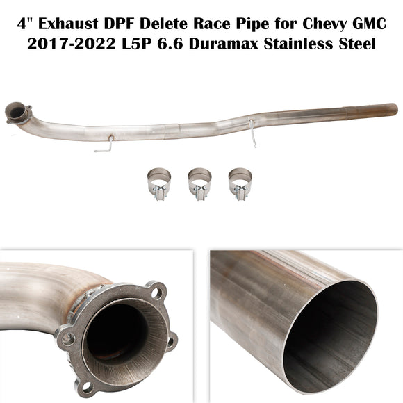 GMC Sierra 2017-2022 L5P 6,6 L Duramax Diesel 2500 3500 HD en acier inoxydable 4" avec suppression du filtre à particules diesel (DPF)