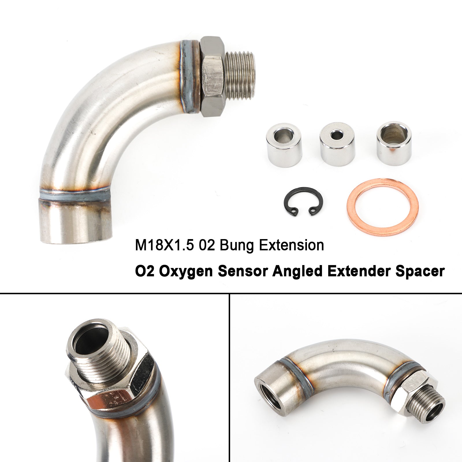 J Style M18X1.5 O2 Oxygen Sensor Angled Extender Spacer Kit For OBD2 Vihicle - 0