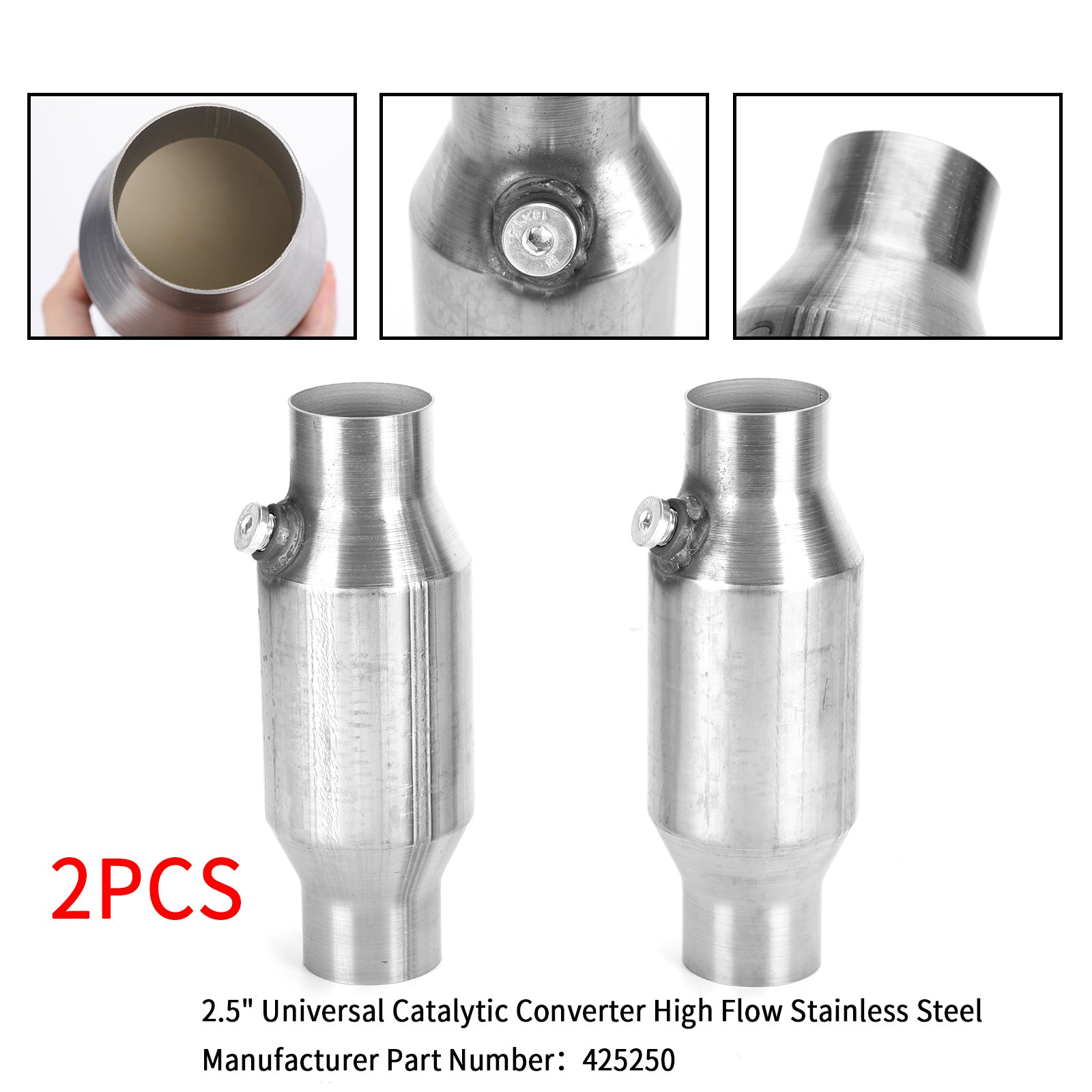 Universal 2X 2.5" 425250 Catalytic Converter High Flow Stainless Steel