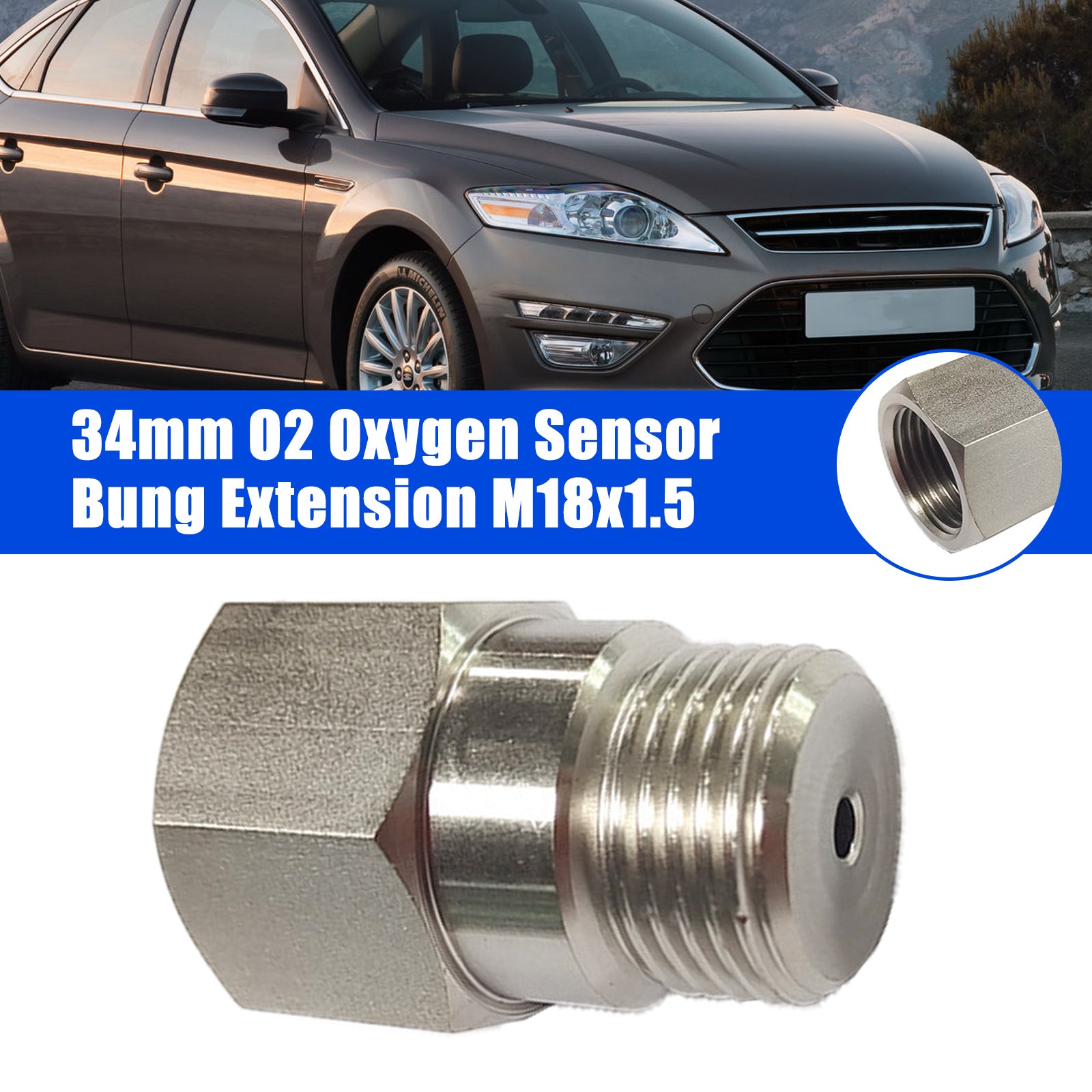 2PCS 34mm O2 Oxygen Sensor Test Pipe Extension Extender Adapter Spacer M18x1.5 Bung