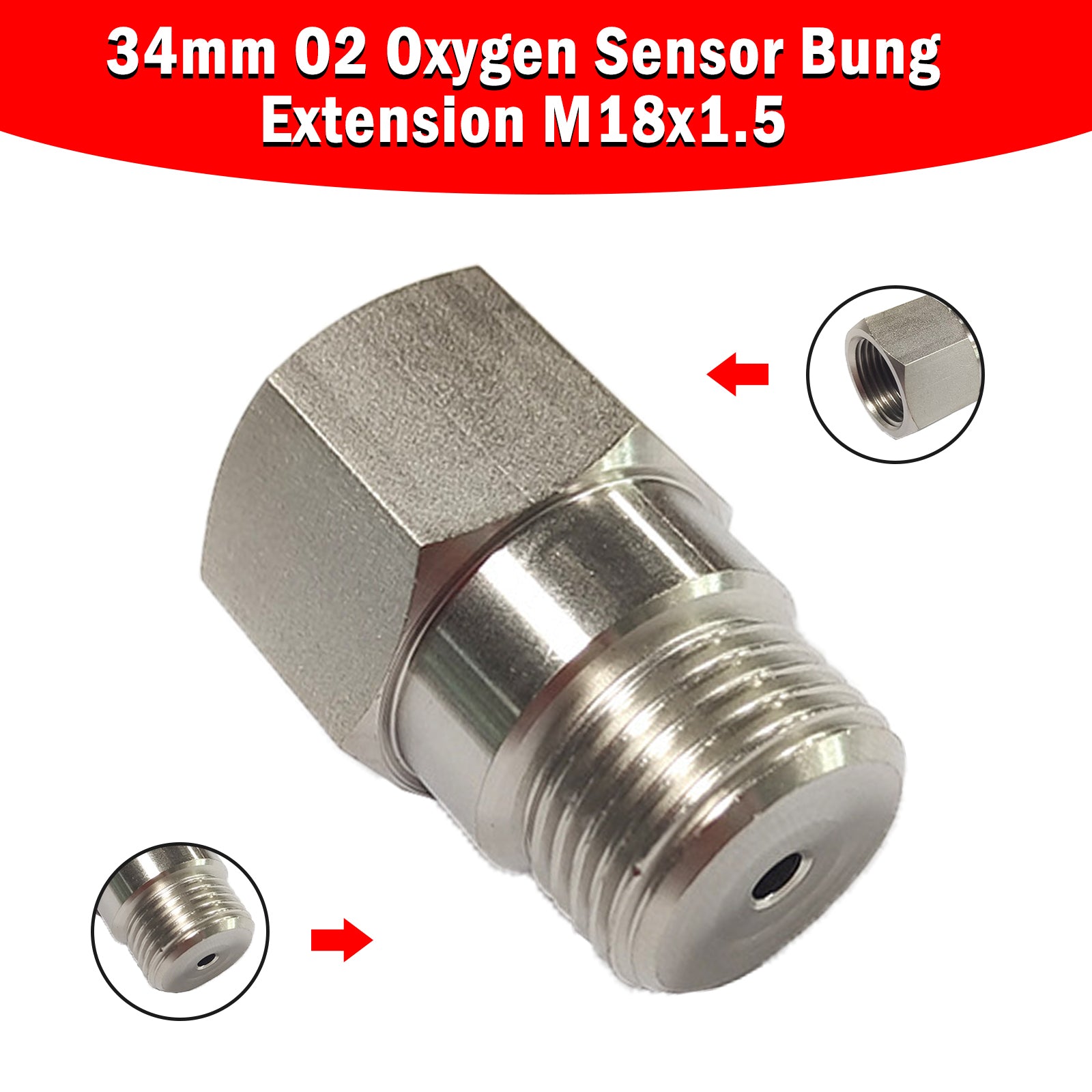 M18x1.5 Bung 34mm O2 Oxygen Sensor Test Pipe Extension Extender Adapter Spacer