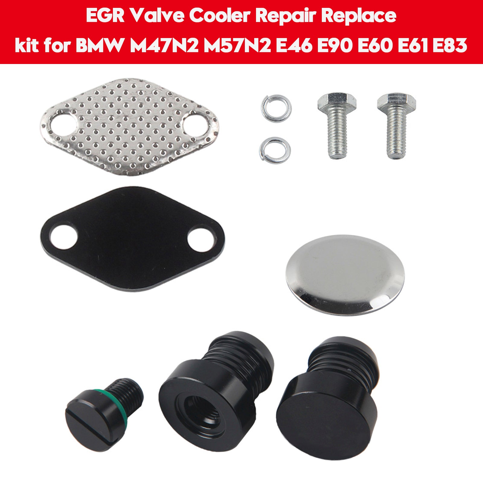 Black EGR Valve Cooler Repair Replace kit for BMW M47N2 M57N2 E46 E90 E60 E61 E83