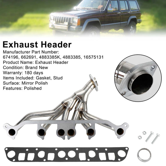 Jeep Grand Cherokee Wrangler 4.0L V6 674196 4883385K 16575131 Exhaust Manifold Stainless Steel