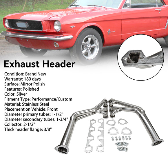 Collecteur d'échappement en acier inoxydable pour Ford Mustang 260/289/302 V8 Tri-Y 1964-1970