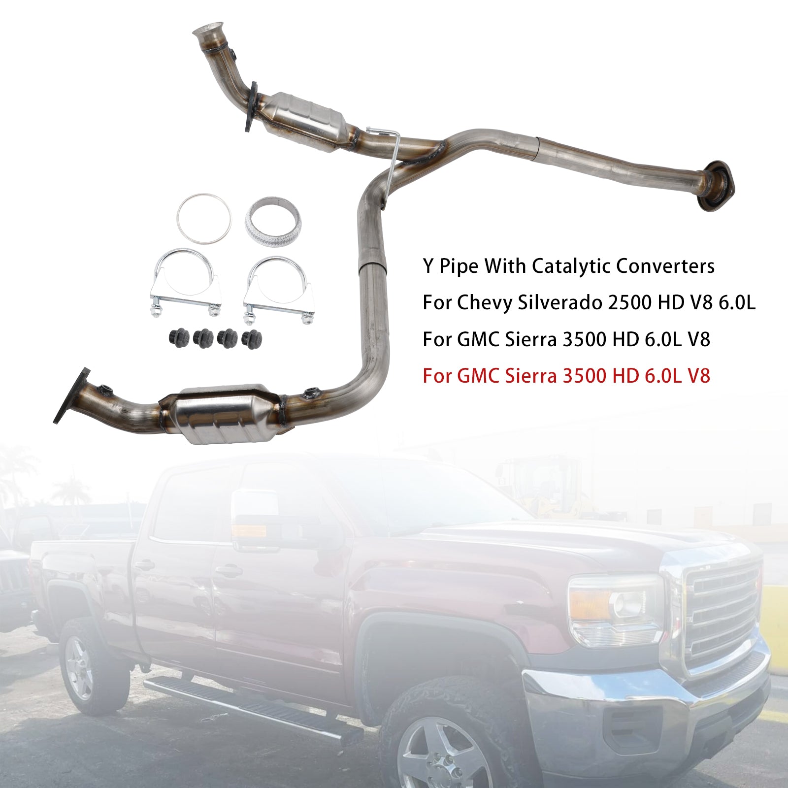 GMC 2015-2017 Sierra 3500 HD 6.0L V8 Y Pipe With Catalytic Converters