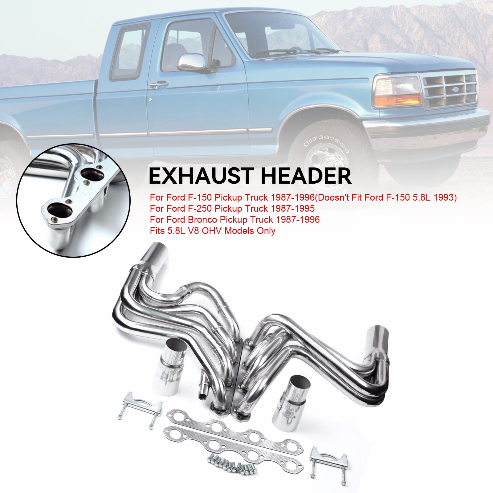 Ford 1987-1995 F250 Pickup Truck 5.8 V8 Exhaust Manifold Header