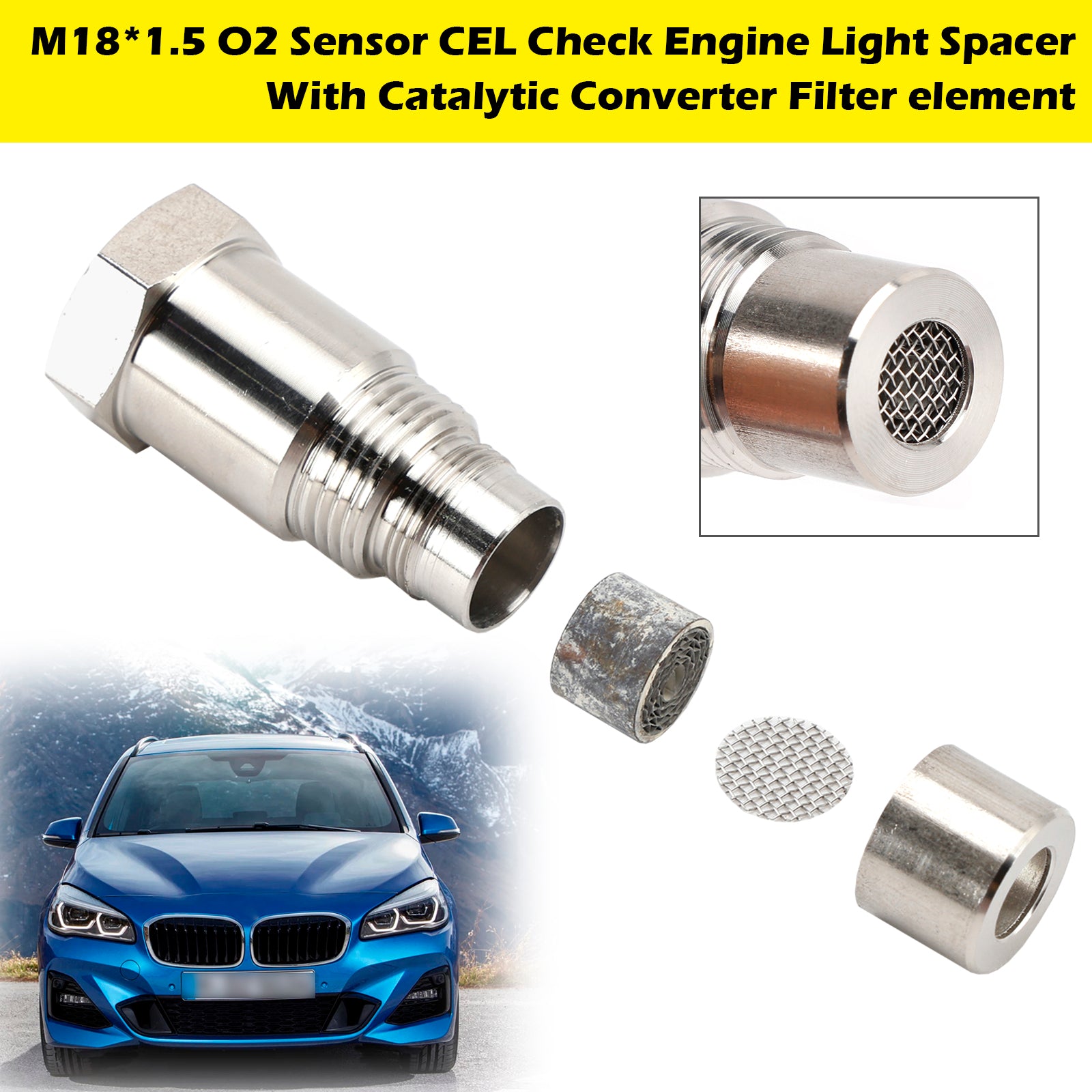 M18*1.5 O2 Sensor CEL Check Engine Light Spacer W/Catalytic Converter Filter element - 0