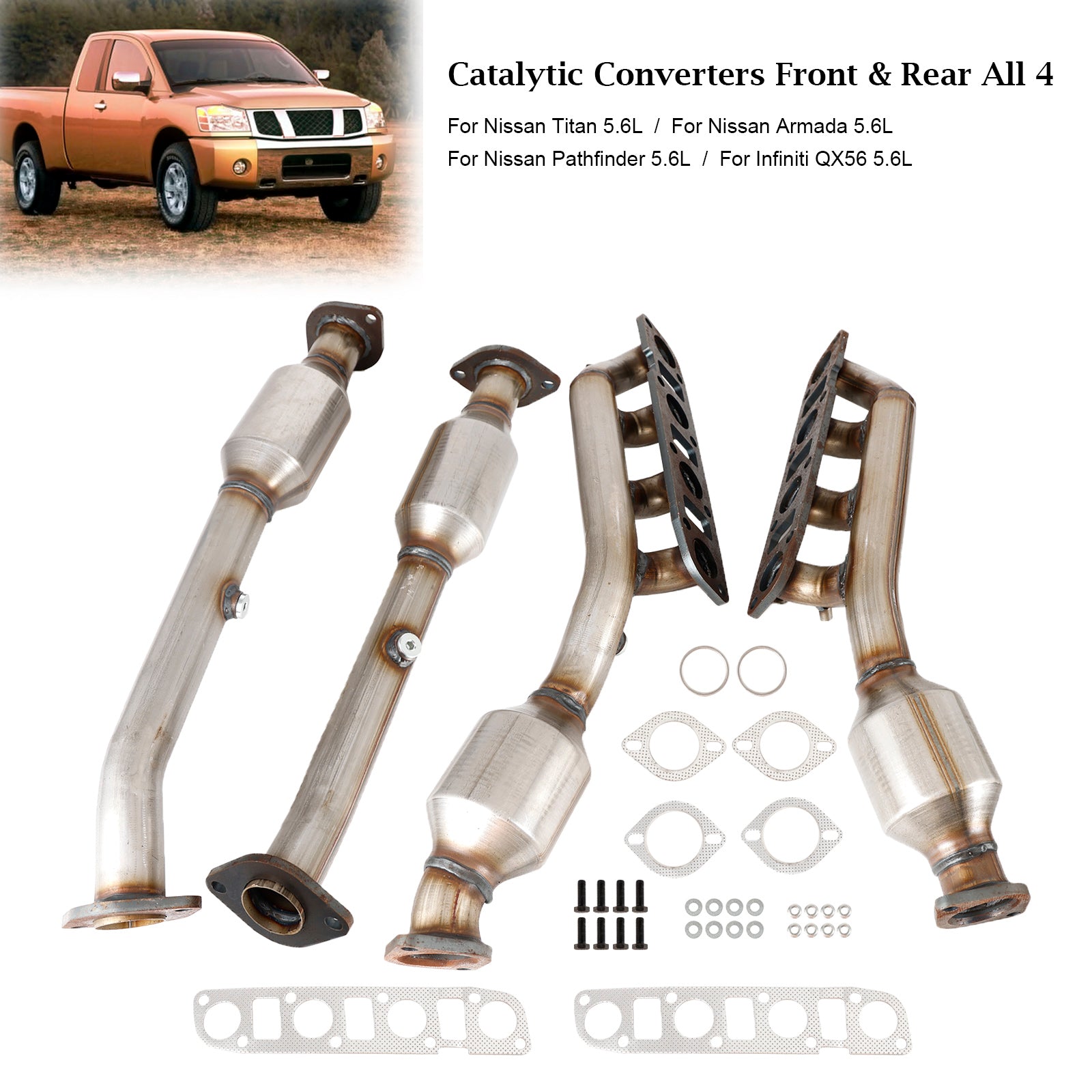 Nissan 2005-2013 Armada 5.6L 16478 16479 16488 16489 Manifold Catalytic Converters Front & Rear All 4